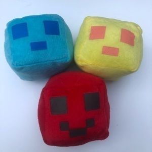 NEW! Red Yellow & Blue 5” Square Soft Blocks with face Minecraft Cube Plush Toy